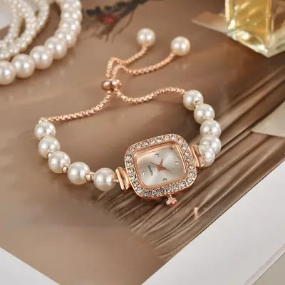 Yeni Moda Inci Ince Kayış Elmas Kare kadın saati Serbestçe Ayarlanabilir Bilezik Izle kadın Hediye Kuvars İzle