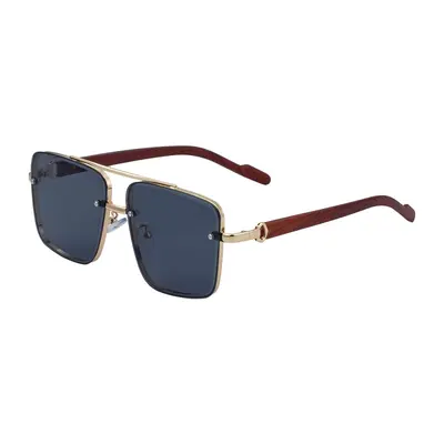 Square Frame Men's Sunglasses with Imitation Wood Grain Temples - 8