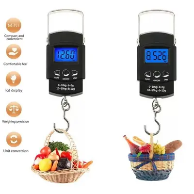 50kg Portable Luggage Scale with Ruler, Household Suitcase Scale, Express Delivery Scale, Hand-Held Fishing Scale, Digital Handheld Scale