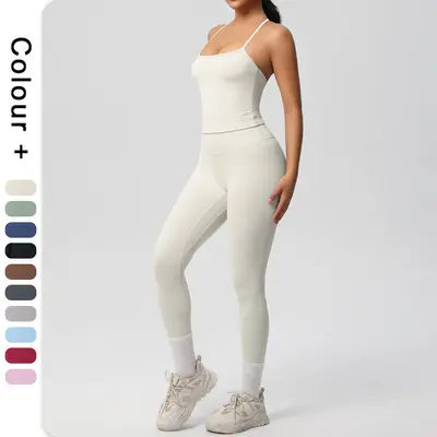Women's 8-Piece Yoga Set, Double-Sided Brushed, Solid Color, Tight Fit - 5