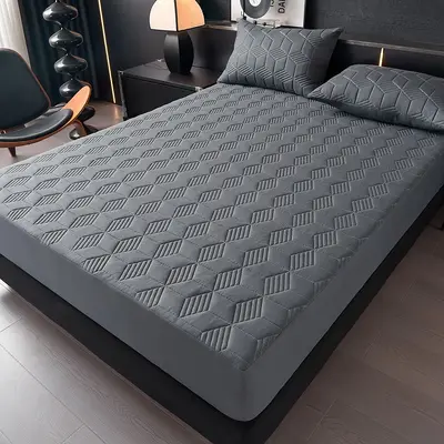 Waterproof Fitted Bed Sheet, Machine Washable, Solid Color Mattress Protector - 7