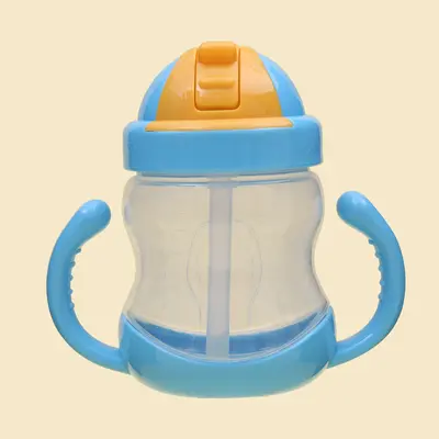 Boynuz Kulplu Bebek Alıştırma Bardağı 280ml, Pipetli Çocuk Su Şişesi