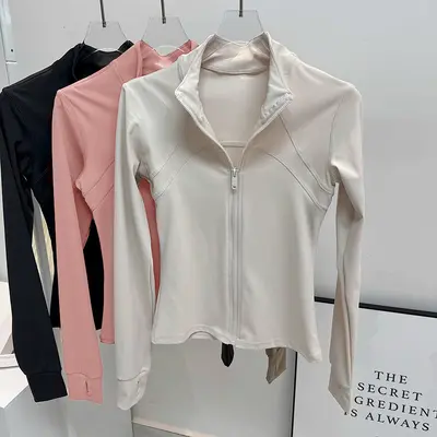 薄绒跑步训练健身服外套春季款立领瑜伽服女拉毛紧身显瘦运动上衣