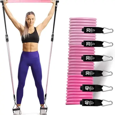 Yoga Fitness Bar with 180 lb Resistance Band, Adjustable Pilates Bar