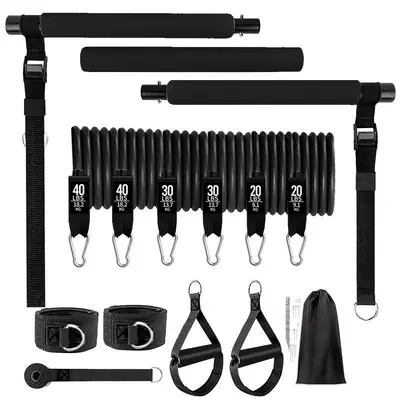 Yoga Fitness Bar with 180 lb Resistance Band, Adjustable Pilates Bar