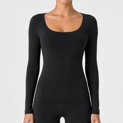 Women's Fleece-Lined Long Sleeve U-Neck Yoga Top - 7