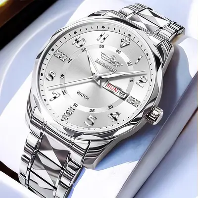 LANMSOM Men's Quartz Watch Steel Strap Waterproof