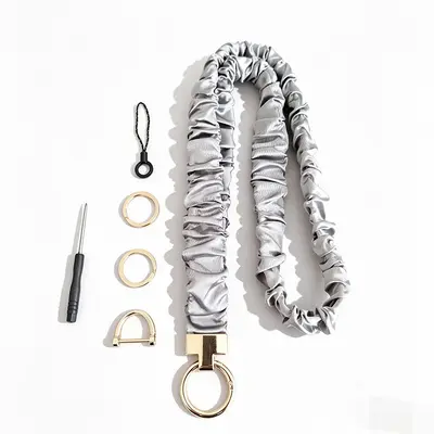 Stoff-Scrunchie Handy-Halsband, goldfarbener T-Clip - 12