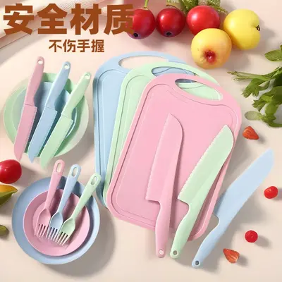 Kinder-Kunststoffmesserset, Kindergarten, pädagogisch, mit Schneidebrett