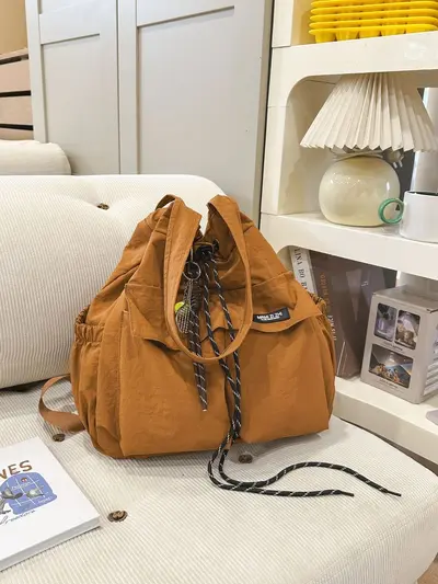 Japanese-Style Large Canvas Drawstring Bucket Backpack - 3