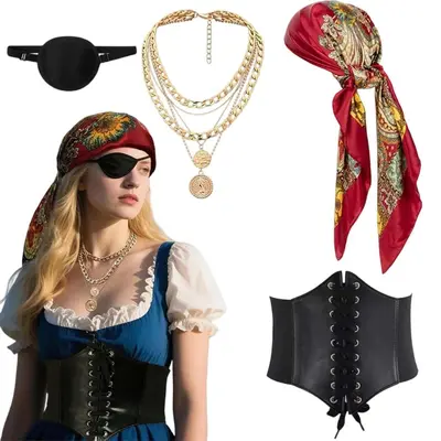 Women's Pirate Costume Set with Waist Chain, Halloween Cosplay - 12