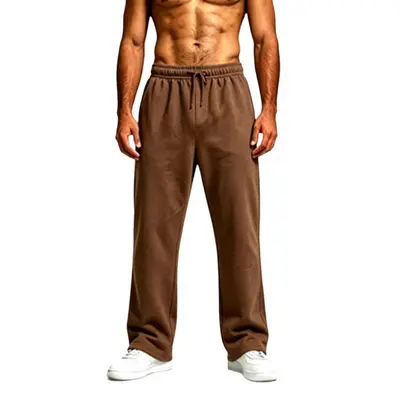 Men's Solid Color Drawstring Wide-Leg Pants, Autumn Winter Fleece