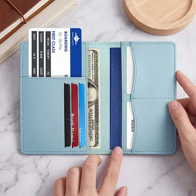 PU leather passport holder multi-card compartments