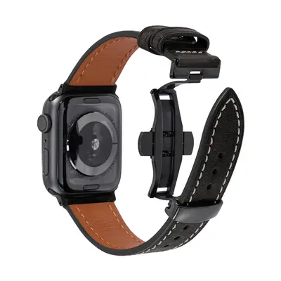 Men's Genuine Leather Apple Watch Strap, Butterfly Buckle, Series 1-7 - 13