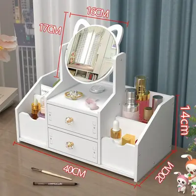Desktop makeup mirror with cosmetics storage box and drawers - 7