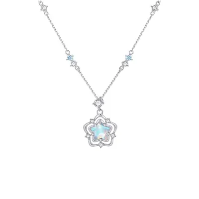 Jinhongsheng S925 Sterlingsilber Halskette, Ozeanherz, Mondstein