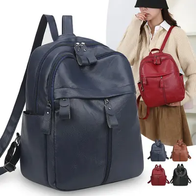 Women's Backpack, Large Capacity, Waterproof PU, Retro Korean Style - 8