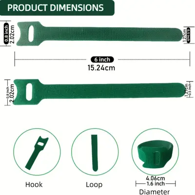Hook-and-Loop Cable Ties, Green, Reusable