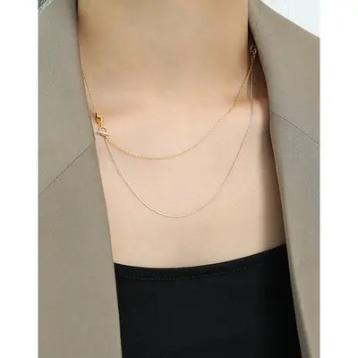 S925 Silver Double-Layer Clavicle Necklace with Contrast Buckle
