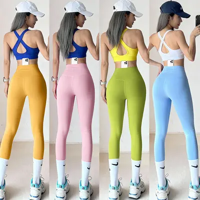 Yogahose ohne Scheuernaht, hohe Taille, mit Taschen, Po-Lifting, Damen Herbstmodell - 4