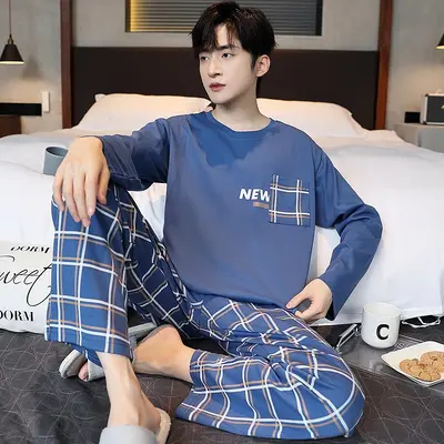 Men's Long Sleeve Pajama Set, Cartoon Print, Loose Fit - 11
