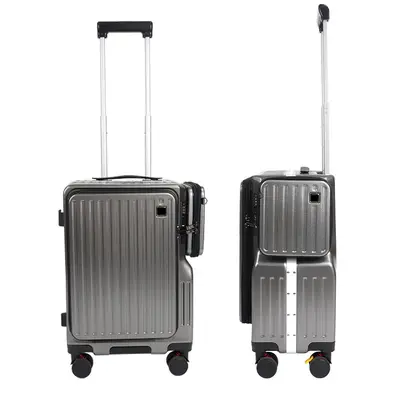 20 Inch Front-Opening Aluminum Frame Carry-On Suitcase with USB Charging - 4