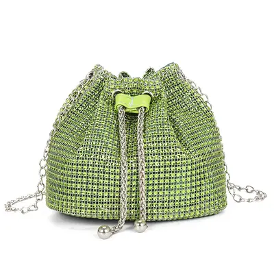 Women's Diamond-Pattern Chain Crossbody Bucket Bag - 10