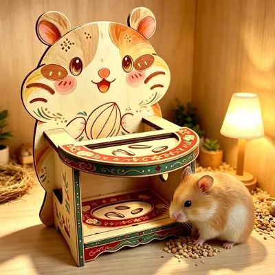 Hamster Dining Table and Chair Set, Solid Wood, Small Pet Decoration