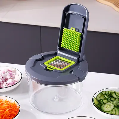 Gemüse-Entwässerungsmesser zwei in eins Siebkorb Haushalt Küche multifunktionales Schneiden von Julienne und Scheiben Handwerk Gemüse- und Obstsalat