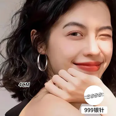 999纯银针圈圈耳环女轻奢高级感耳圈素圈耳夹耳钉大圆圈耳饰批发 - 8