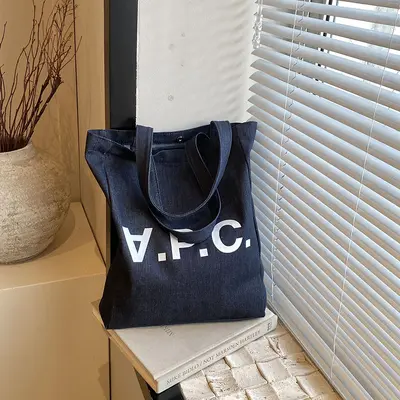 Large Capacity Canvas Tote Bag, Letter Print, Shoulder Bag - 1