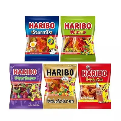 Haribo yumuşak şeker, küçük paket, üzüm ve kola aromalı - 1
