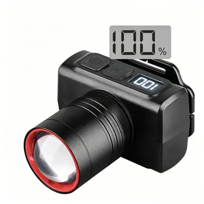 Sensor-Stirnlampe, tragbar, Teleskop-Zoom, digitale Anzeige