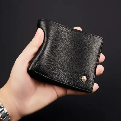 Men's Short Horizontal Genuine Leather Wallet with Zipper - 4