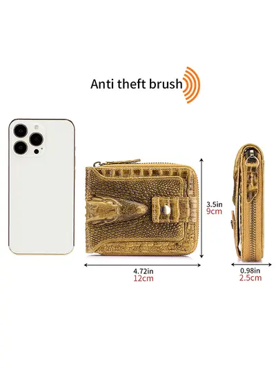 Erkek Gerçek Deri Timsah Desenli Fermuarlı Yatay Cüzdan, RFID Korumalı - 5