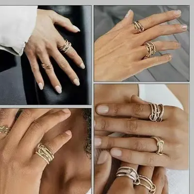 Titan-Stahl Kubikzirkonia-Ring, 18K Gold und Silber - 4