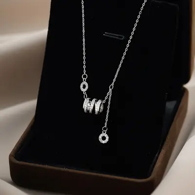 S999 sterling silver necklace, zircon inlaid, modern design - 3