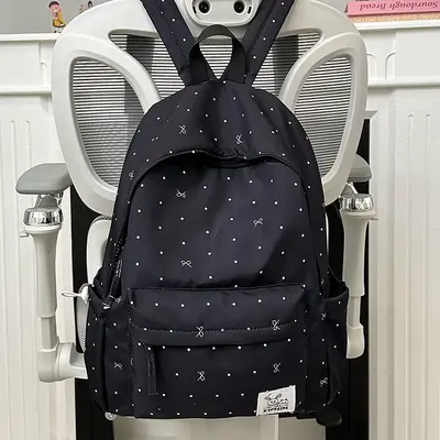 Polka Dot Bow Backpack for Junior and Senior High School Girls - 10