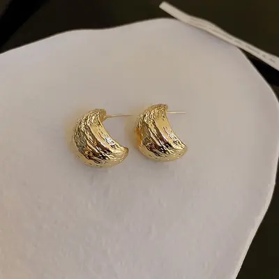 Gold-plated silver bead stud earrings, metal style - 11