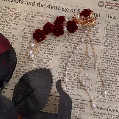 Rote Blumen-Quasten-Haarspange im chinesischen Stil - 10