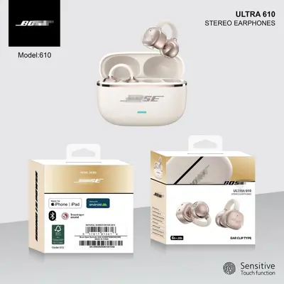 Ultra610 Bluetooth-Ohrclip-Kopfhörer im Leder-Design, halboffen, Sport, mit Rauschunterdrü