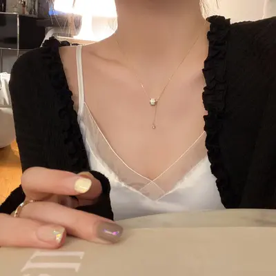 Titanyum çelik kadın kolyesi, ince model, incili - 3