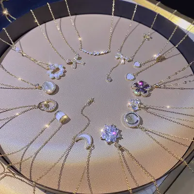 Titangold Damenkette mit Perlenkette