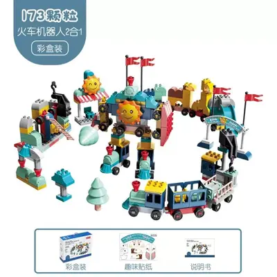 Wangao büyük parçacık yapı taşları bulmaca montajı yaratıcı DIY yapı çok yönlü tren robot yapı taşları çocuk oyuncakları - 10