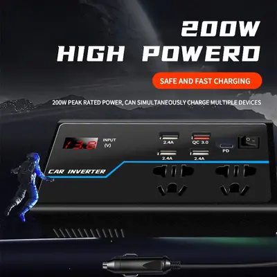 Auto-Wechselrichter 12V/24V auf 110V/220V mit Zigarettenanzünder - 4
