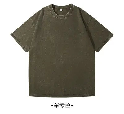 Washed Unisex Crew Neck T-Shirt, 220g Combed Cotton, Retro Loose Fit - 8