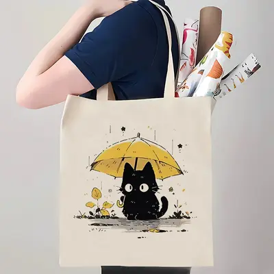 Cross-border popular cute cat print canvas bag shoulder foldable tote bag shopping bag travel bag customizable