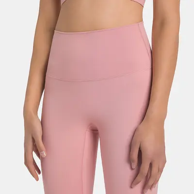 Dikişsiz yüksek belli kadın yoga taytı, çıplak his, kalça kaldırıcı, 7/8 boy