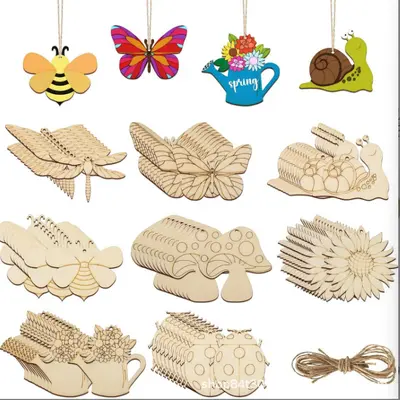 DIY Handmade Craft Wooden Puzzle Blanks Decorative Toy Set for Children Assembly and Painting - 10