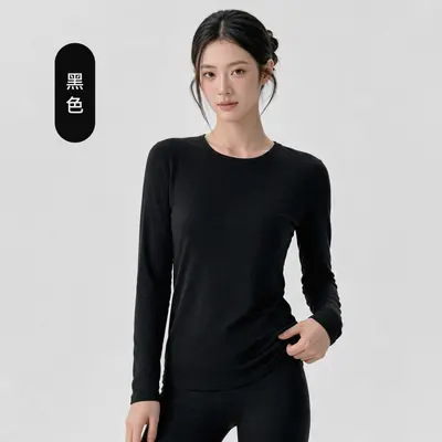 Merino-Wolle Langarm-Damen-Yogashirt, Rundhalsausschnitt - 9
